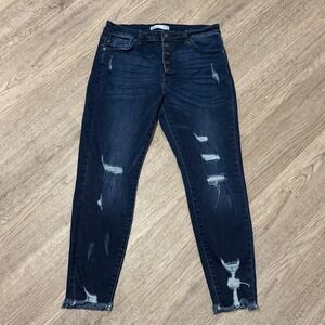 KanCan Distressed Skinny Jeans Dark Wash Button Fly Frayed Hem‎ 30 118994